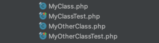 Snippet of PhpStorm's project window: test and production classes without clear distinction